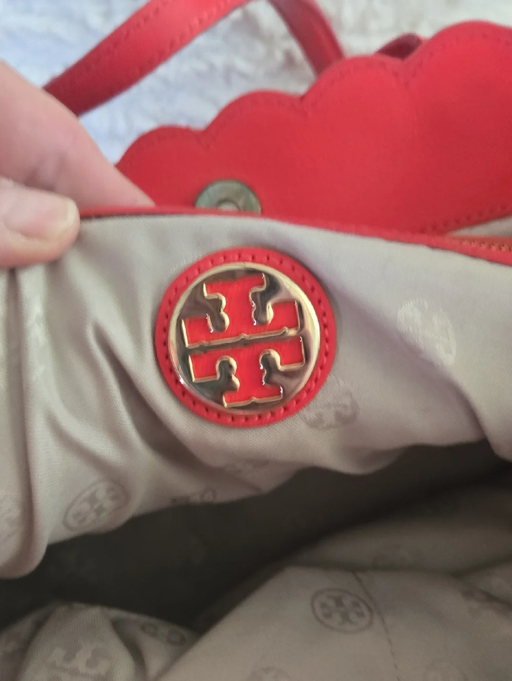 Tory Burch  Coral Red  LaserCut Tote Bag.  EUC